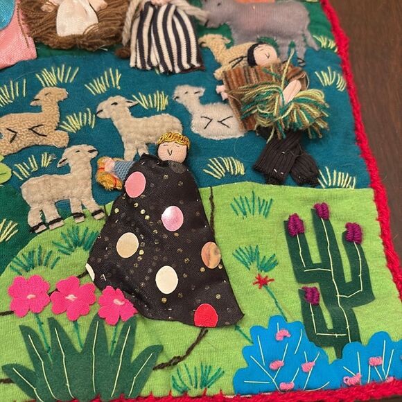 PERUVIAN Peru 3D FOLK ART Nativity  tapestry wall hanging ARPILLERA - Picture 7 of 10